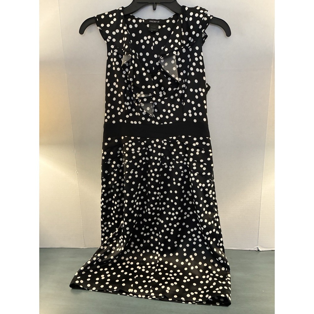 Arden‎ B Polka Dot Ruffle Sheath Dress Black White Sleeveless Womens S